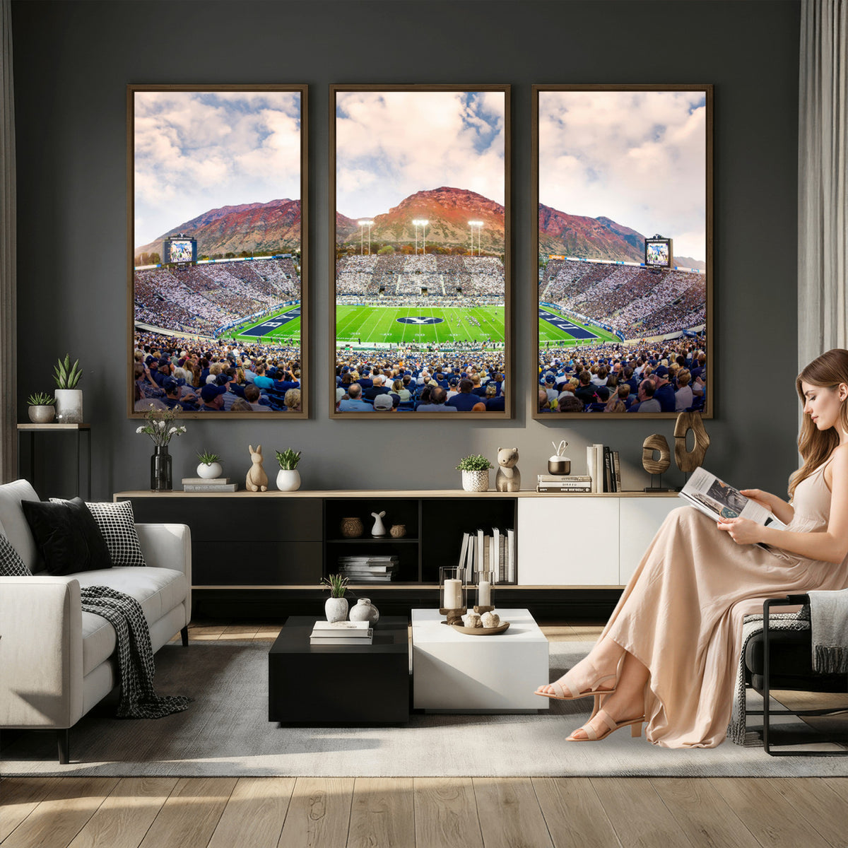 85734-MGV-CV-36X24 - Brigham Young University Cougars Football Team Print - Provo LaVell Edwards Stadium Wall Art Canvas