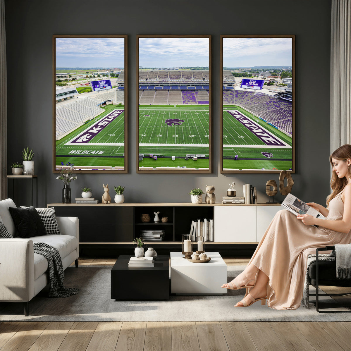 29452-MGV-CV-36X24 - KState Wildcats Football Team Print - Manhattan Bill Snyder Family Football Stadium Wall Art Canvas
