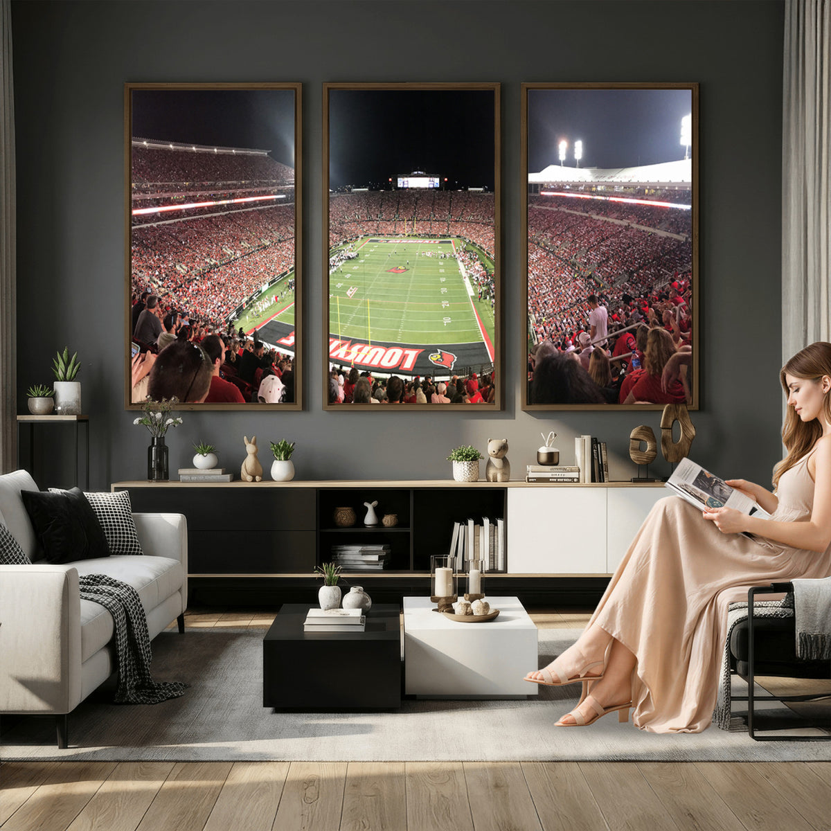 52267-MGV-CV-36X24 - University of Louisville Cardinals Football Team Print - Louisville Cardinal Stadium Wall Art Canvas