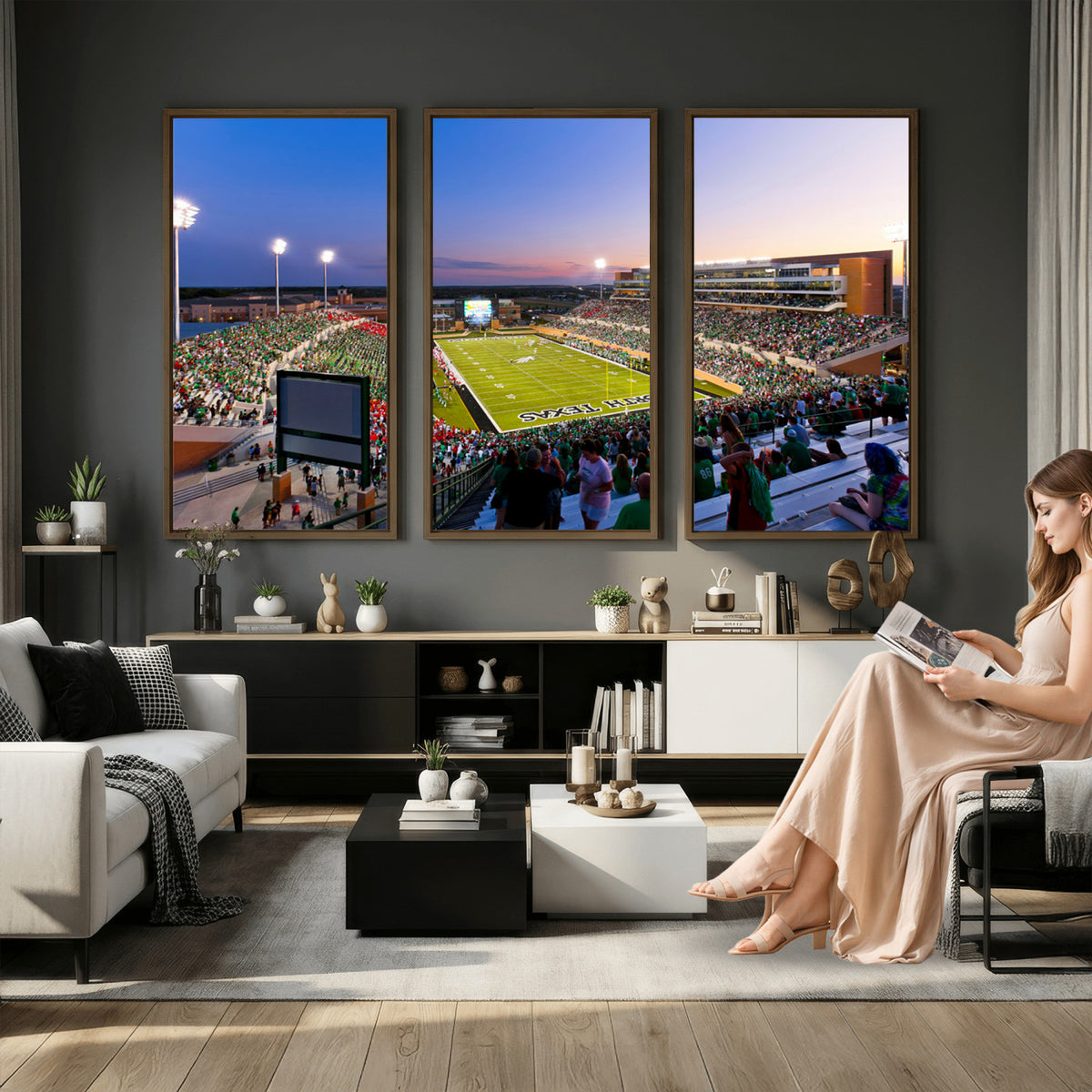 25916-MGV-CV-36X24 - University of North Texas Mean Green Football Team Print - Denton DATCU Stadium Canvas Print Wall