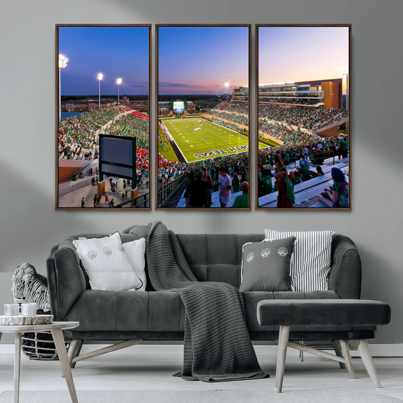 MGV-FC-48X32-3P - University of North Texas Mean Green Football Team Print - Denton DATCU Stadium Wall Art Canvas