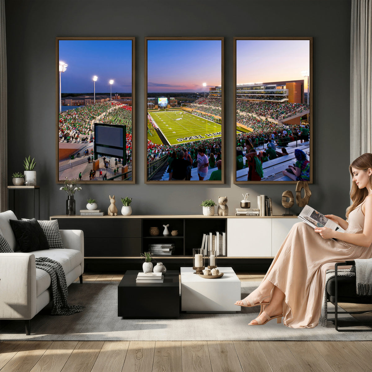 81582-MGV-CV-36X24 - University of North Texas Mean Green Football Team Print - Denton DATCU Stadium Wall Art Canvas