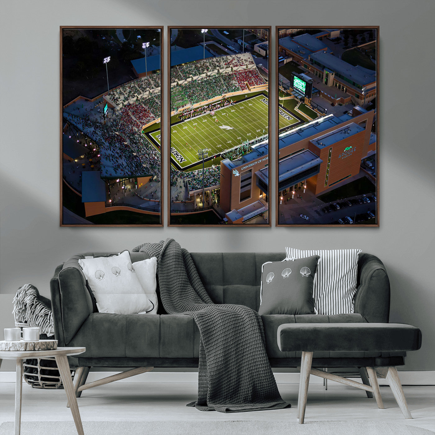MGV-FC-48X32-3P - University of North Texas Mean Green Football Artwork, Football Team Print - Denton DATCU Stadium