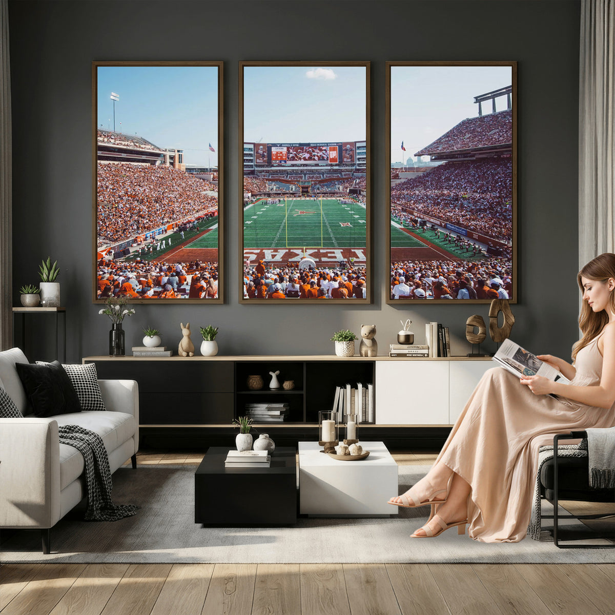 14826-MGV-CV-36X24 - Framed Texas Memorial Stadium Canvas, University of Texas Longhorns Football Team Print - Austin