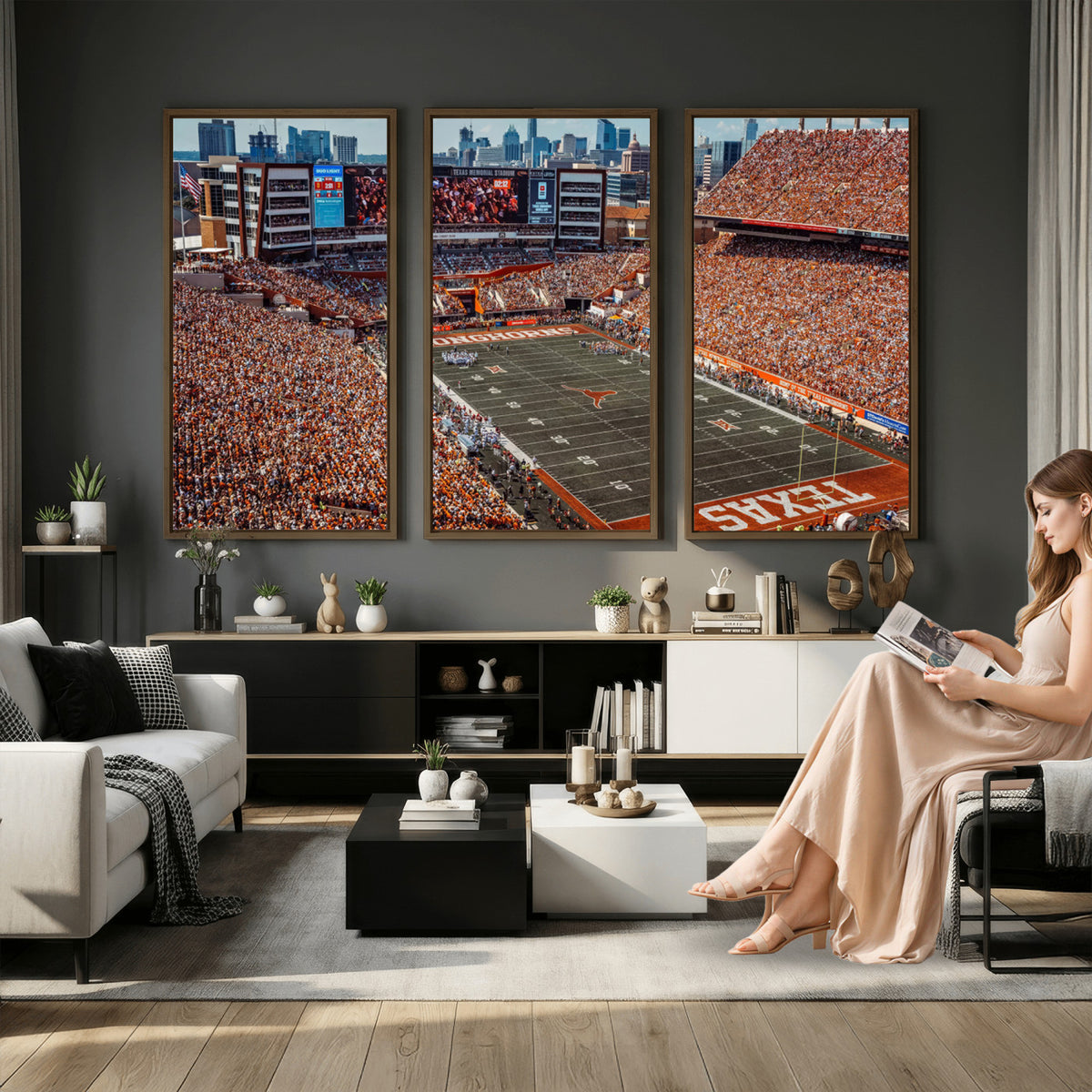92103-MGV-CV-36X24 - University of Texas Longhorns Football Team Print - Austin Darrell K Royal-Texas Memorial Stadium