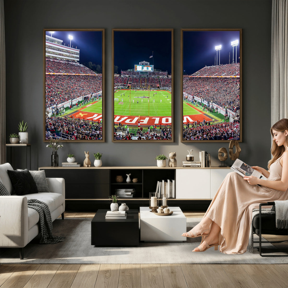 80943-MGV-CV-36X24 - Wolfpack Football Team Print - Raleigh Carter-Finley Stadium Wall Art Canvas Print