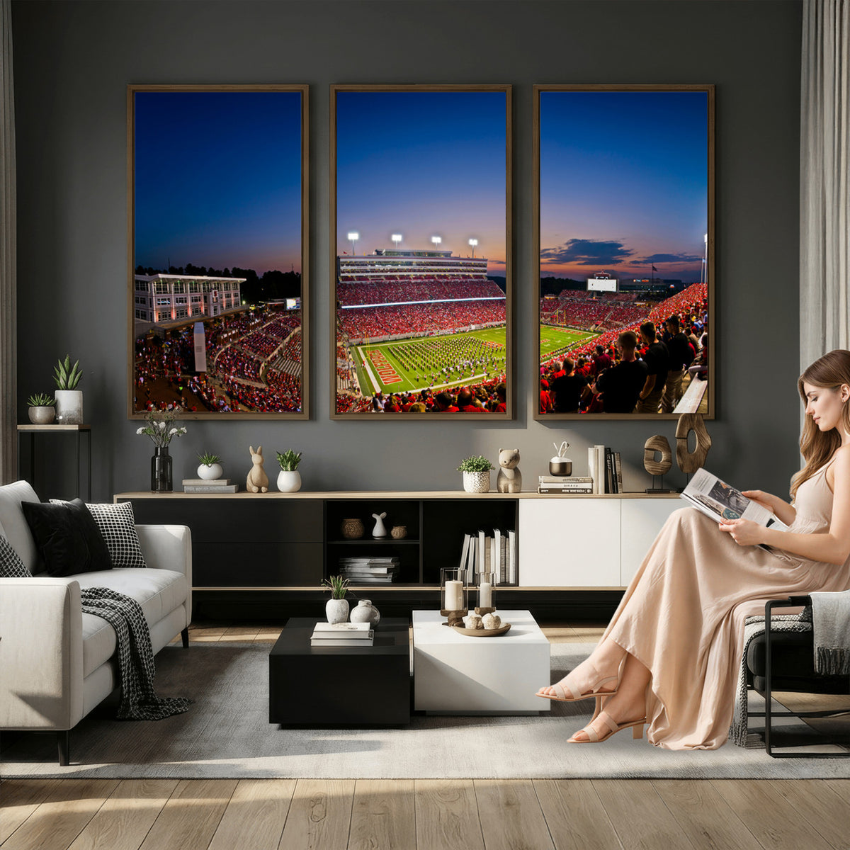 76202-MGV-CV-36X24 - Wolfpack Football Team Wall Art Print - Raleigh Carter-Finley Stadium Wall Art Canvas Print