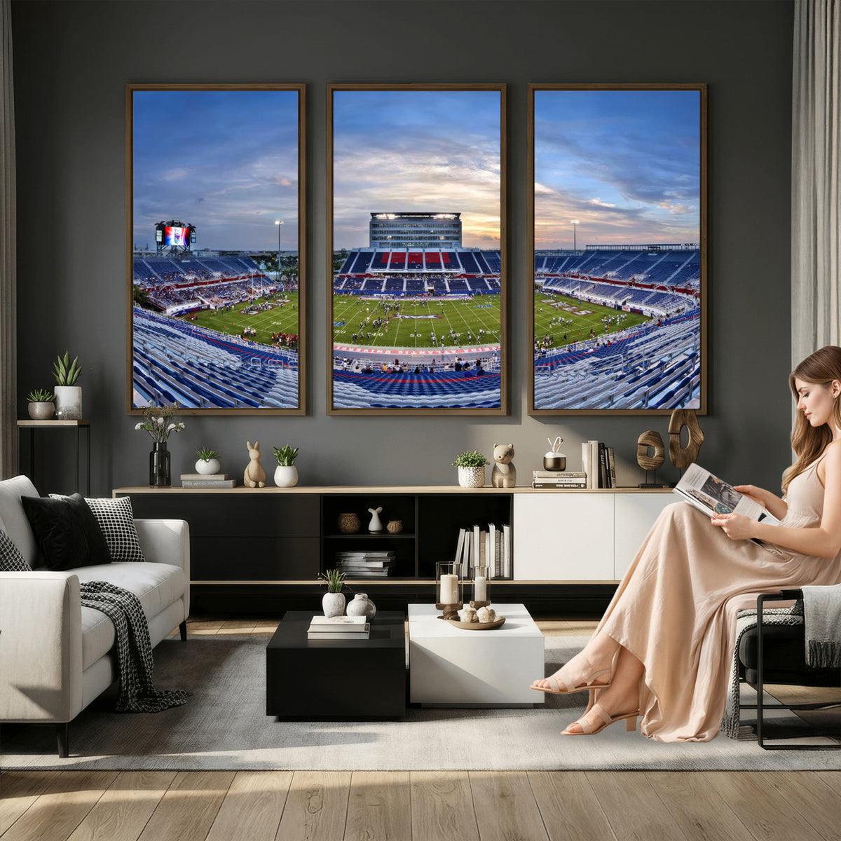 69559-MGV-CV-36X24 - Florida Atlantic University Owls Football Team Print - Boca Raton FAU Stadium Wall Art Canvas Print