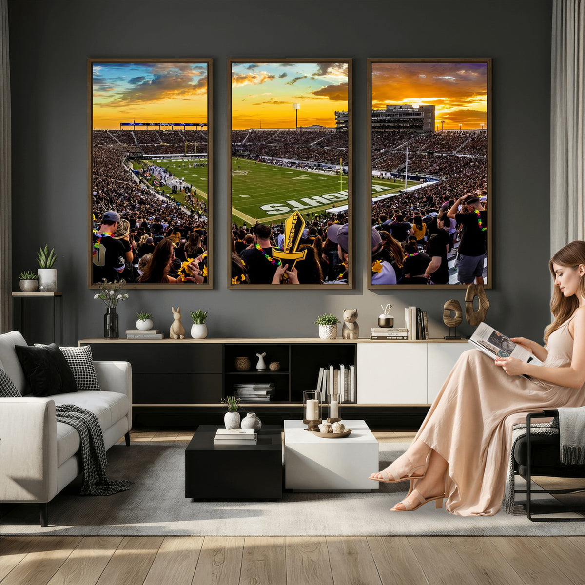 66803-MGV-CV-36X24 - UCF Knights Football Team Print - Orlando FBC Mortgage Stadium, UCF Knights Wall Art Canvas Print