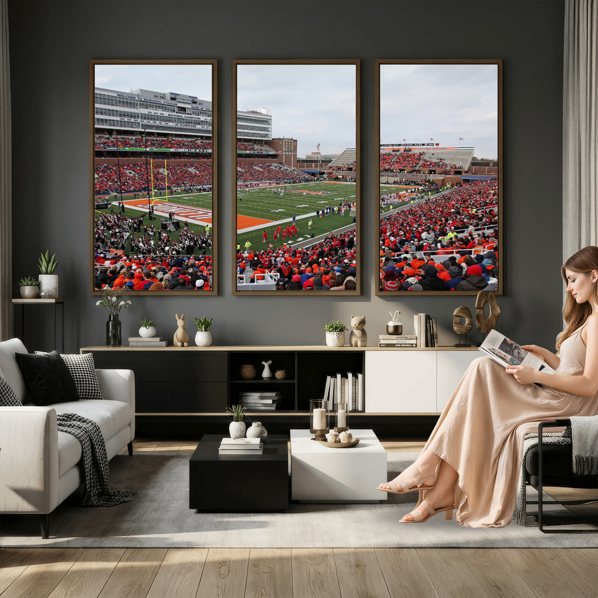 86851-MGV-CV-36X24 - University of Illinois Fighting Illini Football Team Print - Champaign Illinois Memorial Stadium