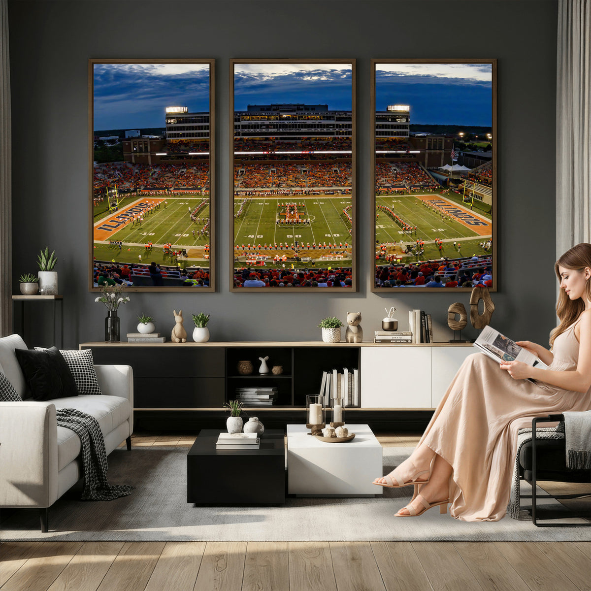 44513-MGV-CV-36X24 - University of Illinois Fighting Illini Football Team Print - Champaign Illinois Memorial Stadium