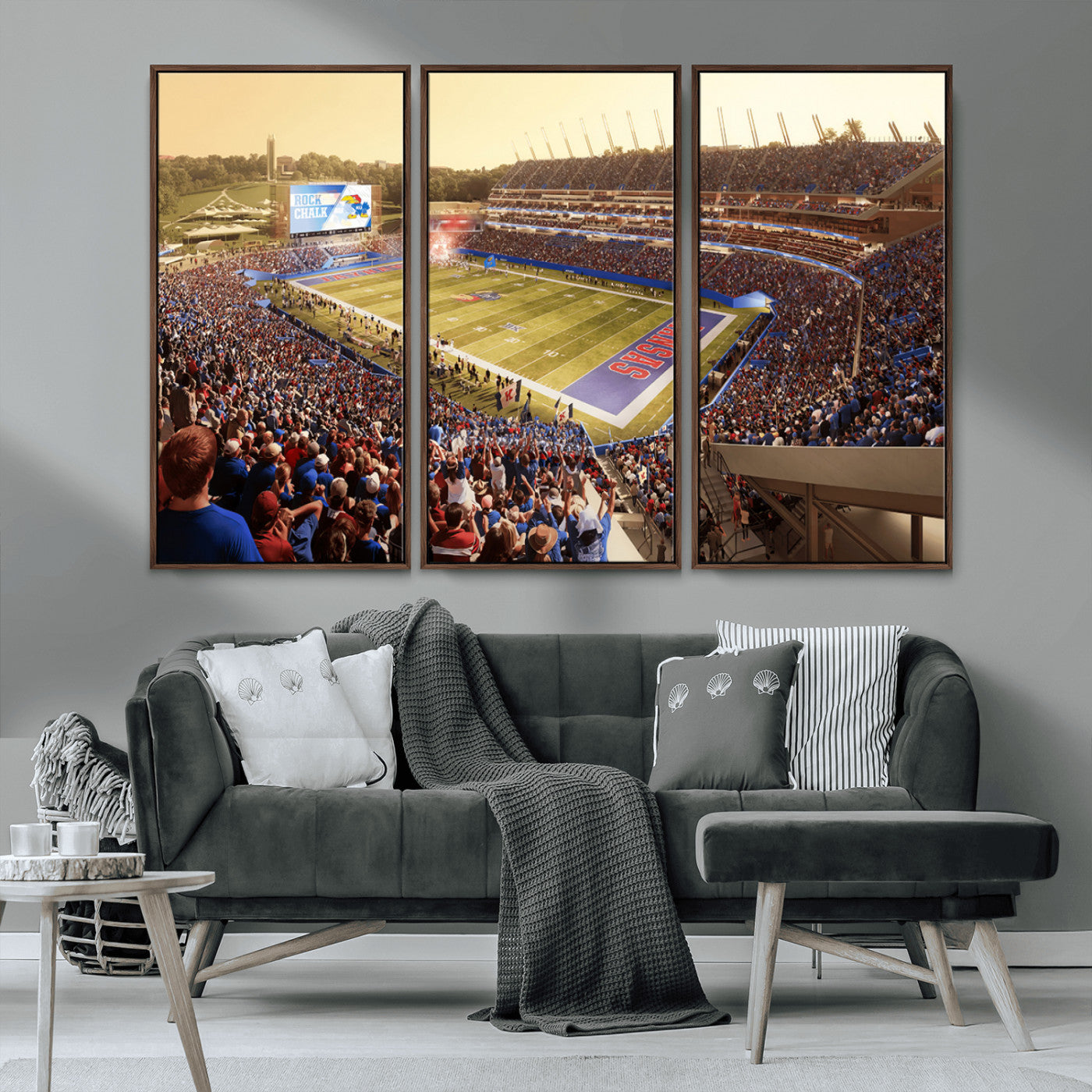 MGV-FC-48X32-3P - University of Kansas Jayhawks Football Team Print - Lawrence Kansas Memorial Stadium Wall Art Canvas