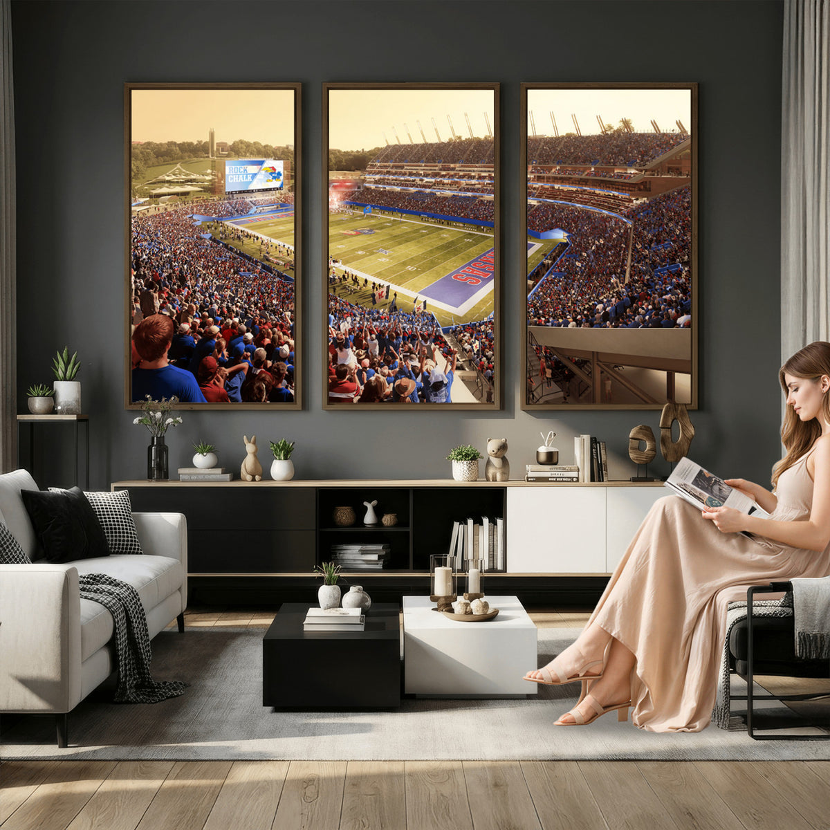 71731-MGV-CV-36X24 - University of Kansas Jayhawks Football Team Print - Lawrence Kansas Memorial Stadium Wall Art Canvas