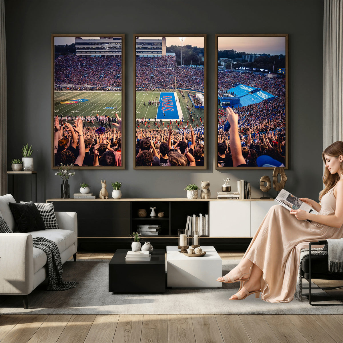 40169-MGV-CV-36X24 - University of Kansas Jayhawks Football Team Art Print - Lawrence Kansas Memorial Stadium Wall Art