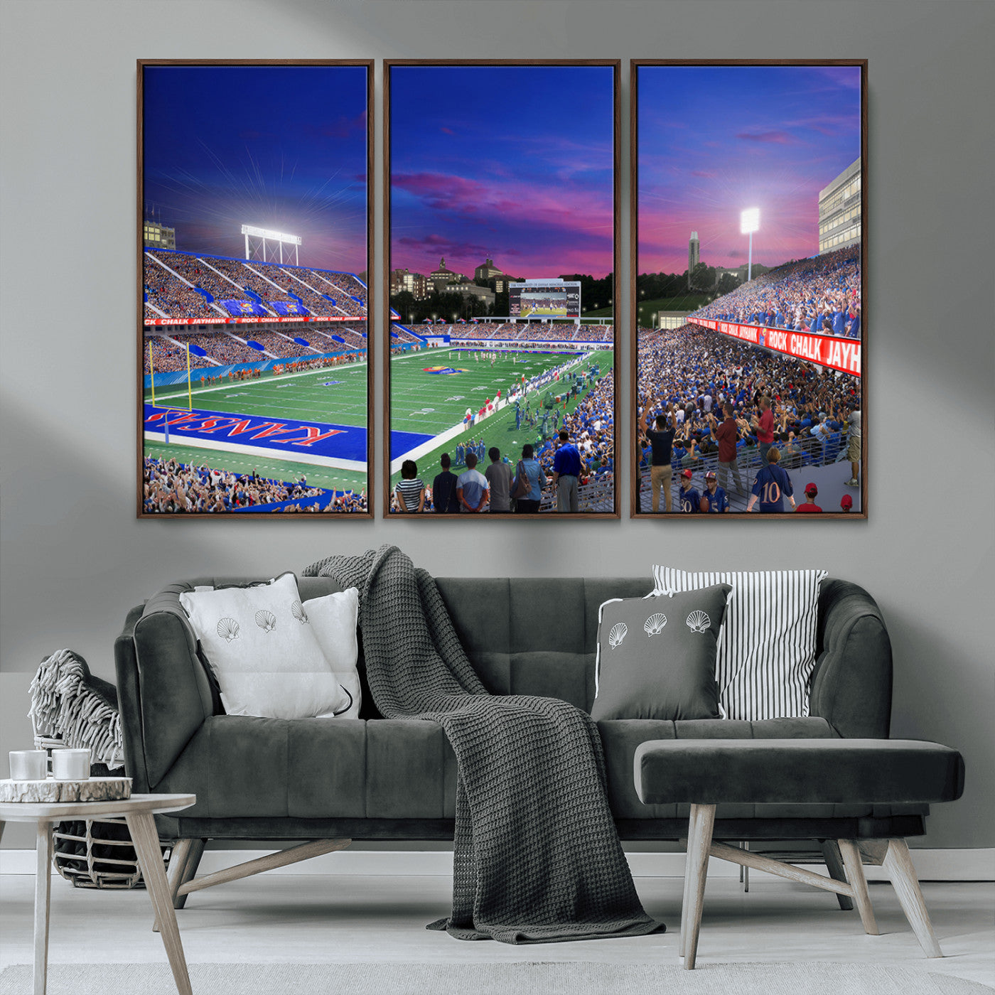 MGV-FC-48X32-3P - University of Kansas Jayhawks Football Team Print Canvas- Lawrence Kansas Memorial Stadium Wall Art