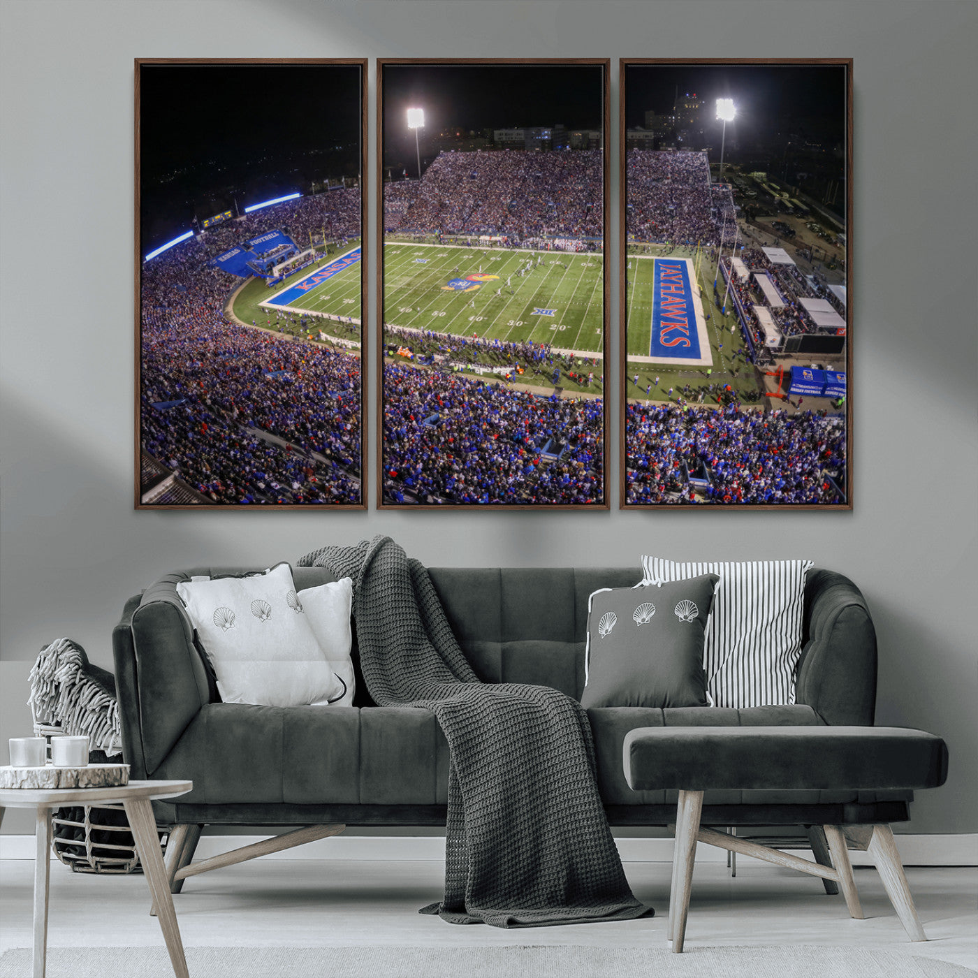 MGV-FC-48X32-3P - University of Kansas Jayhawks Football Team Print - Lawrence Kansas Memorial Stadium Wall Art Canvas