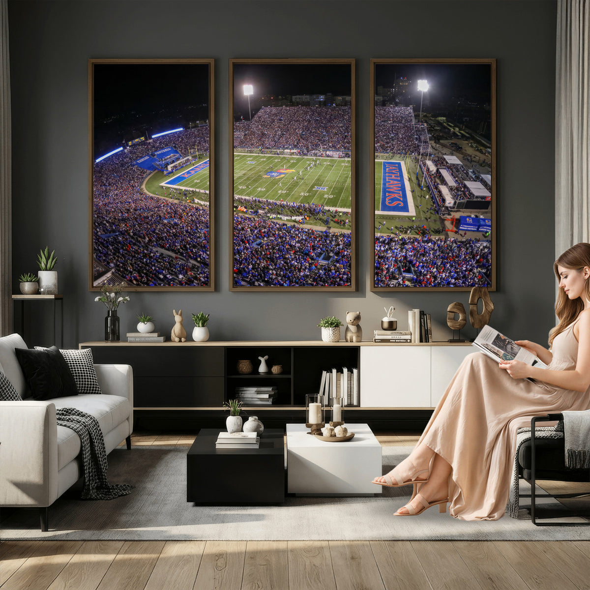 69760-MGV-CV-36X24 - University of Kansas Jayhawks Football Team Print - Lawrence Kansas Memorial Stadium Wall Art Canvas