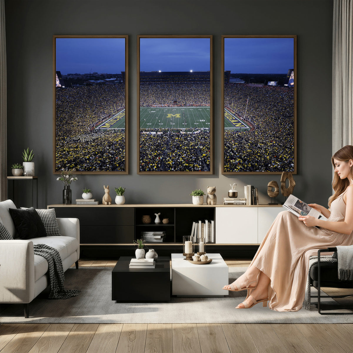 34202-MGV-CV-36X24 - University of Michigan Wolverines Football Team Print - Ann Arbor Michigan Stadium Wall Art Canvas