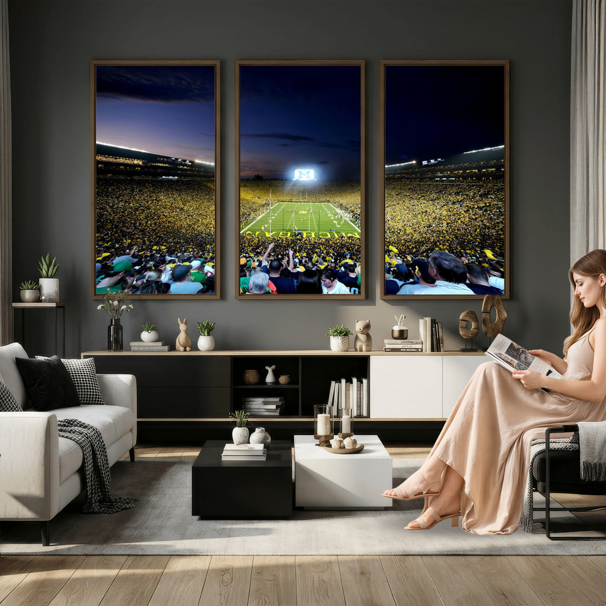 22115-MGV-CV-36X24 - University of Michigan Wolverines Football Team Print - Ann Arbor Michigan Stadium Canvas Print