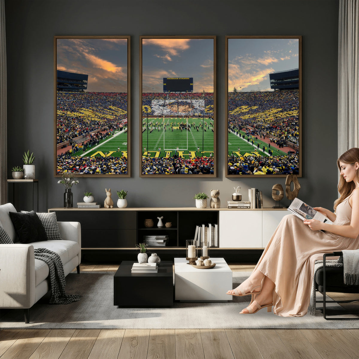 81843-MGV-CV-36X24 - University of Michigan Wolverines Print Canvas, Football Team Print - Ann Arbor Michigan Stadium