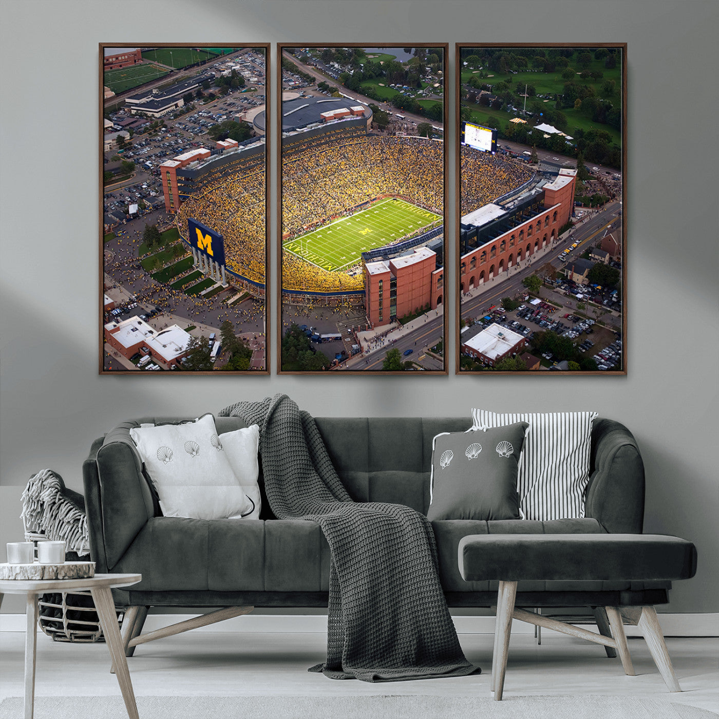MGV-FC-48X32-3P - University of Michigan Wolverines Football Team Print - Ann Arbor Michigan Stadium Wall Art Canvas