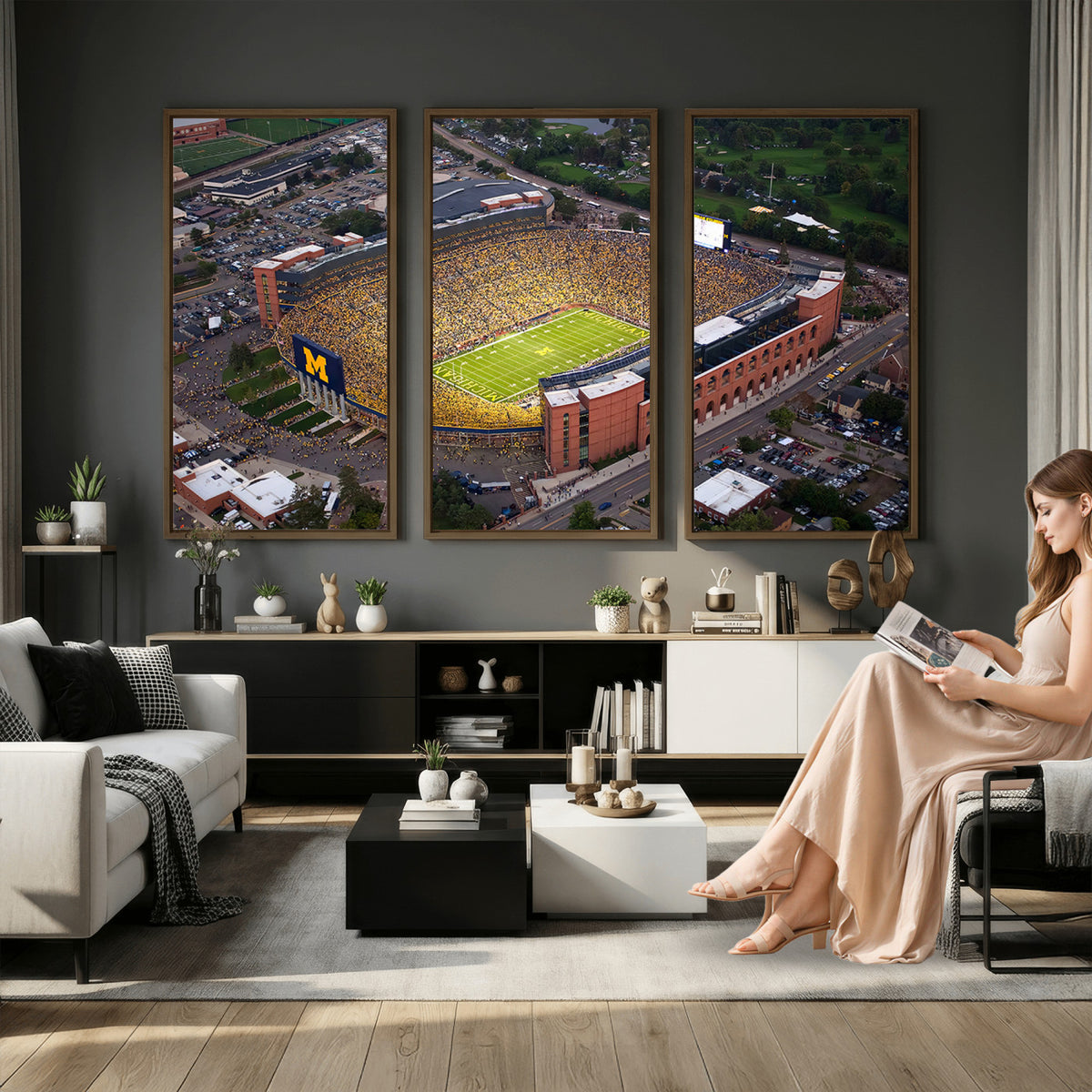 95248-PAN-FL-20X10 - University of Michigan Wolverines Football Team Print - Ann Arbor Michigan Stadium Wall Art Canvas