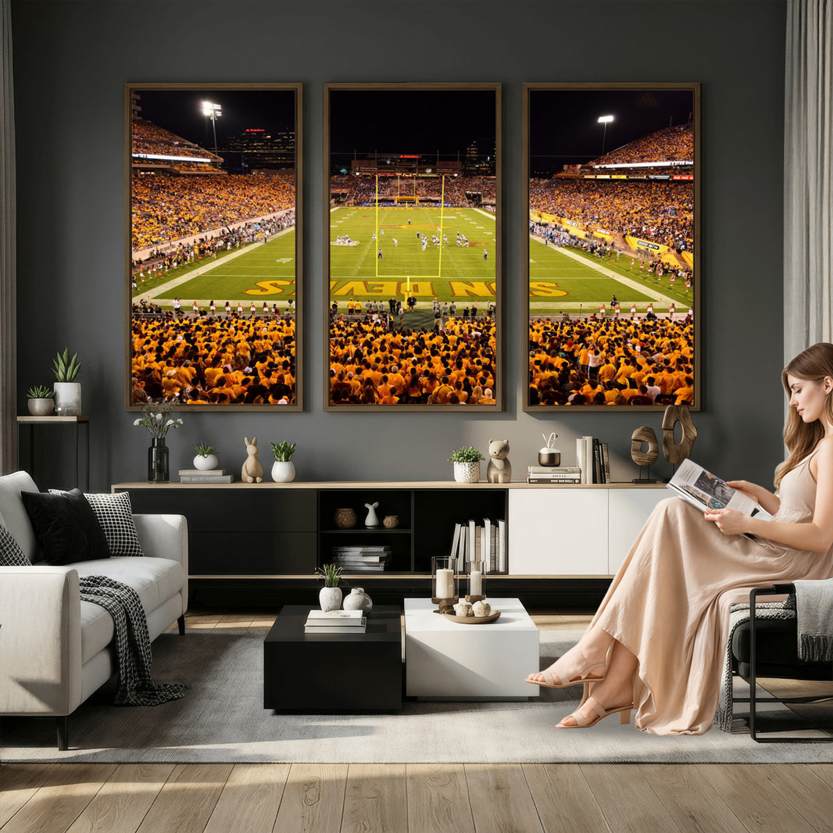 21588-MGV-CV-36X24 - ASU Sun Devils Football Team Print - Phoenix Mountain America Stadium Wall Art Canvas Print