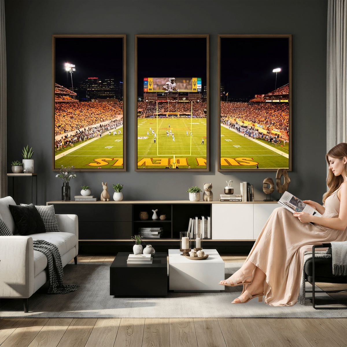 87612-MGV-CV-36X24 - ASU Sun Devils Football Team Print - Phoenix Mountain America Stadium Canvas Print