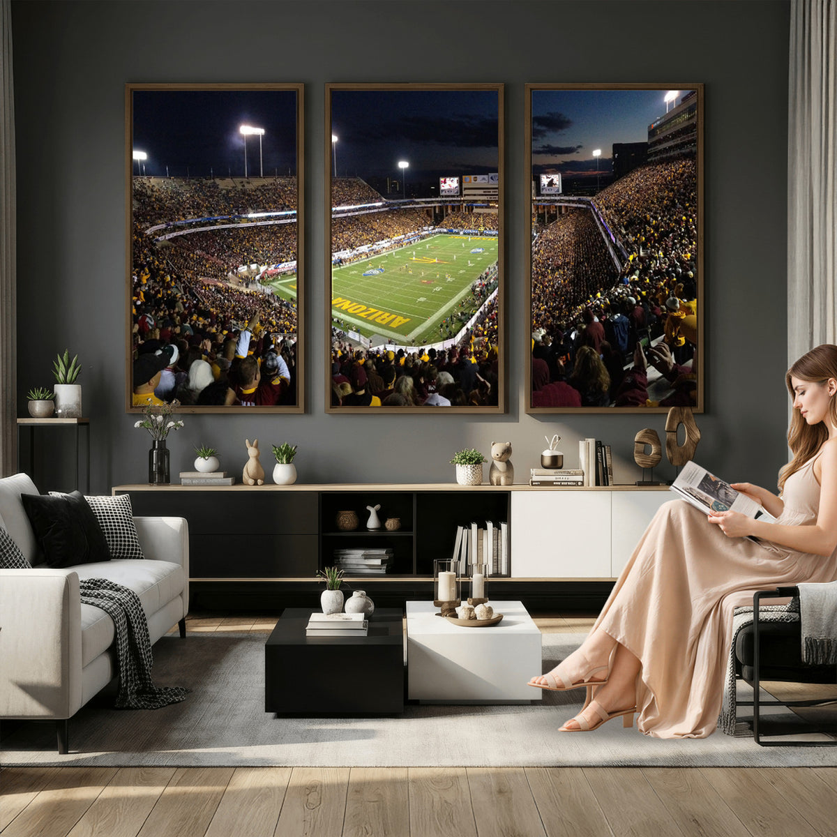 75716-MGV-CV-36X24 - ASU Sun Devils Football Team Print Canvas - Phoenix Mountain America Stadium Wall Art Canvas Print