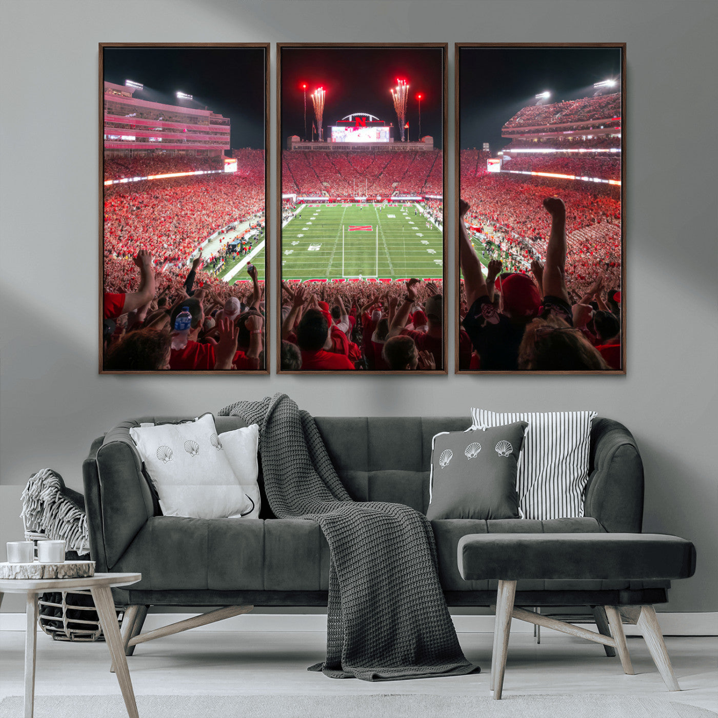 MGV-FC-48X32-3P - University of Nebraska Cornhuskers Football Team Print - Lincoln Memorial Stadium Wall Art Canvas