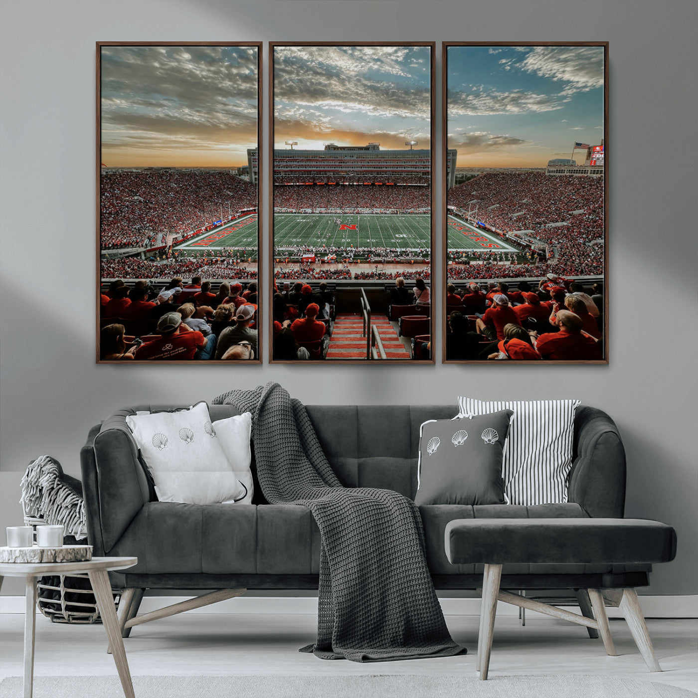 MGV-FC-48X32-3P - University of Nebraska Cornhuskers Football Team Print - Lincoln Memorial Stadium Art Canvas Print