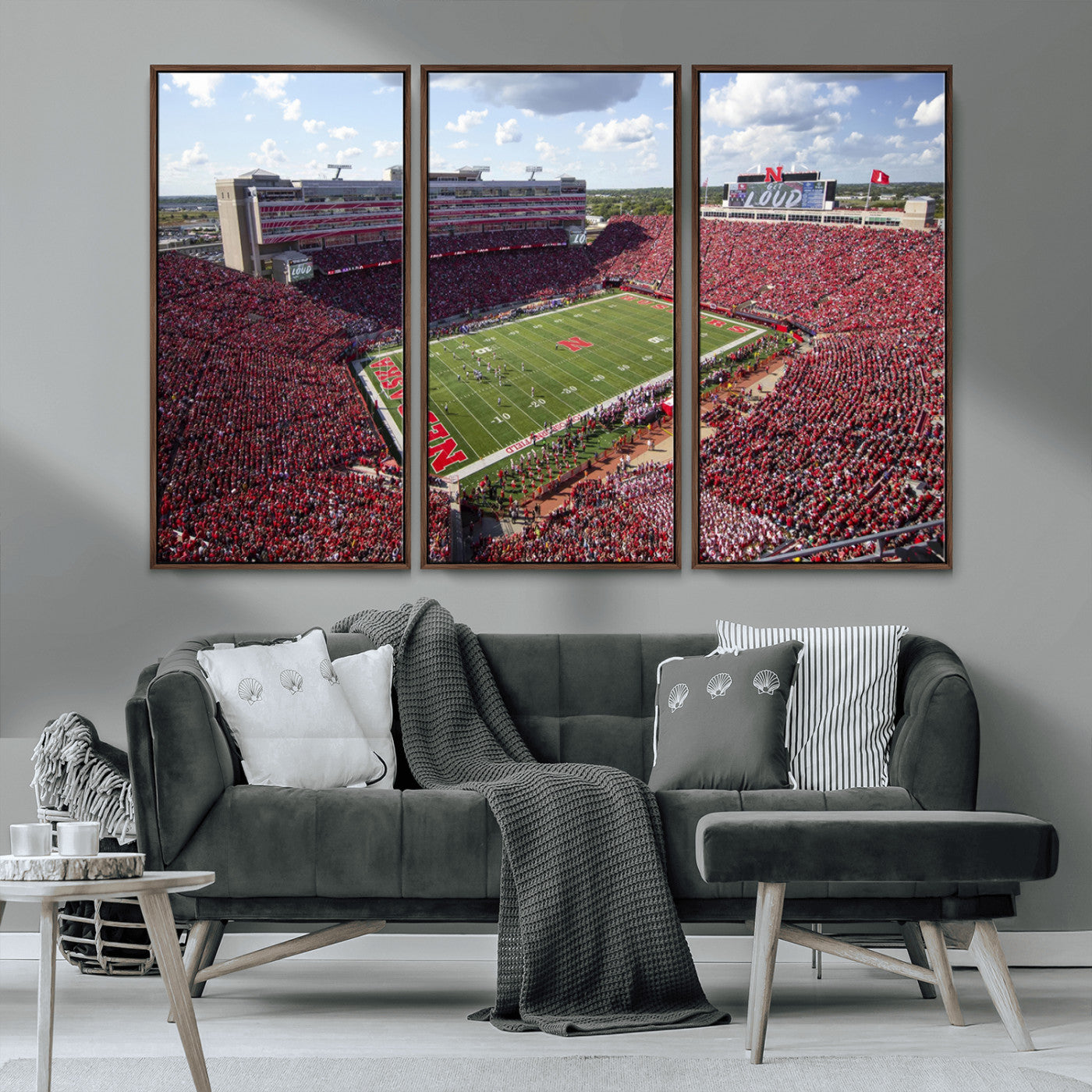 MGV-FC-48X32-3P - University of Nebraska Cornhuskers Football Team Print - Lincoln Memorial Stadium Wall Art Canvas