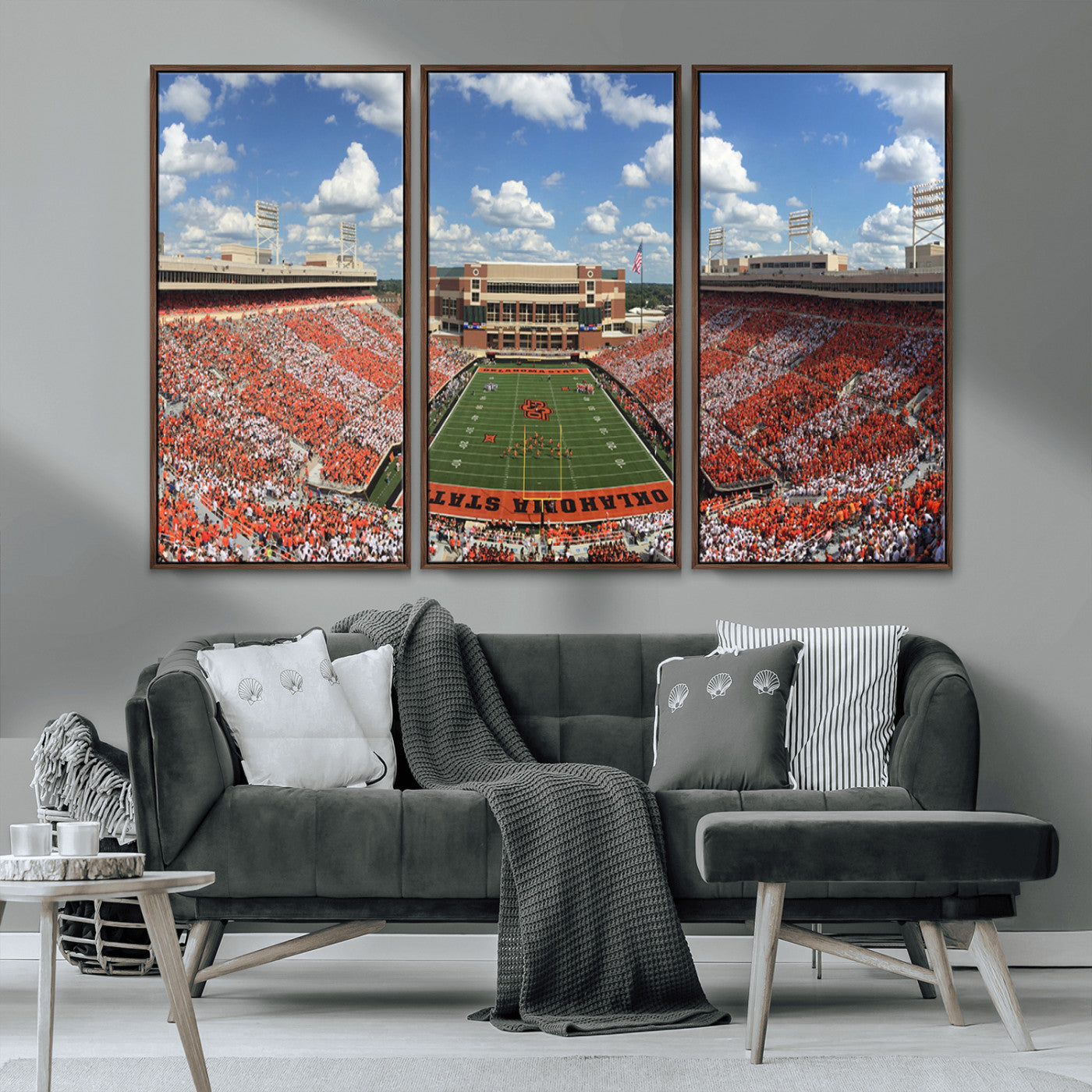 MGV-FC-48X32-3P - Oklahoma State Cowboys Football Team Print - Stillwater Boone Pickens Stadium Wall Art Canvas Print