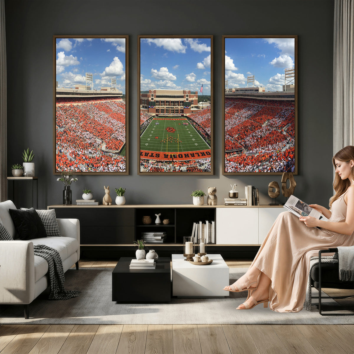 65192-MGV-CV-36X24 - Oklahoma State Cowboys Football Team Print - Stillwater Boone Pickens Stadium Wall Art Canvas Print
