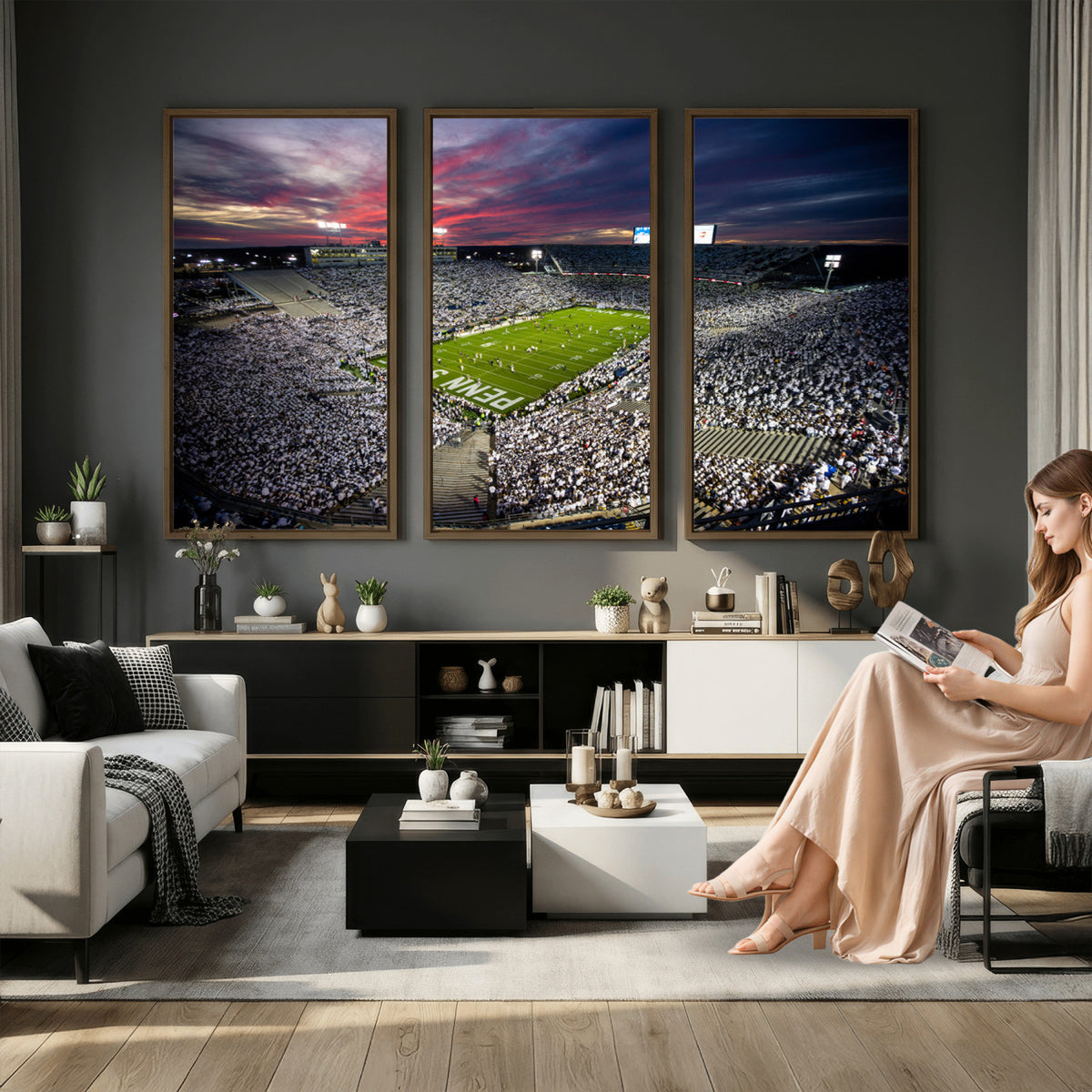 37304-MGV-CV-36X24 - Penn State Nittany Lions Football Team Print - University Park Beaver Stadium Art Canvas Print