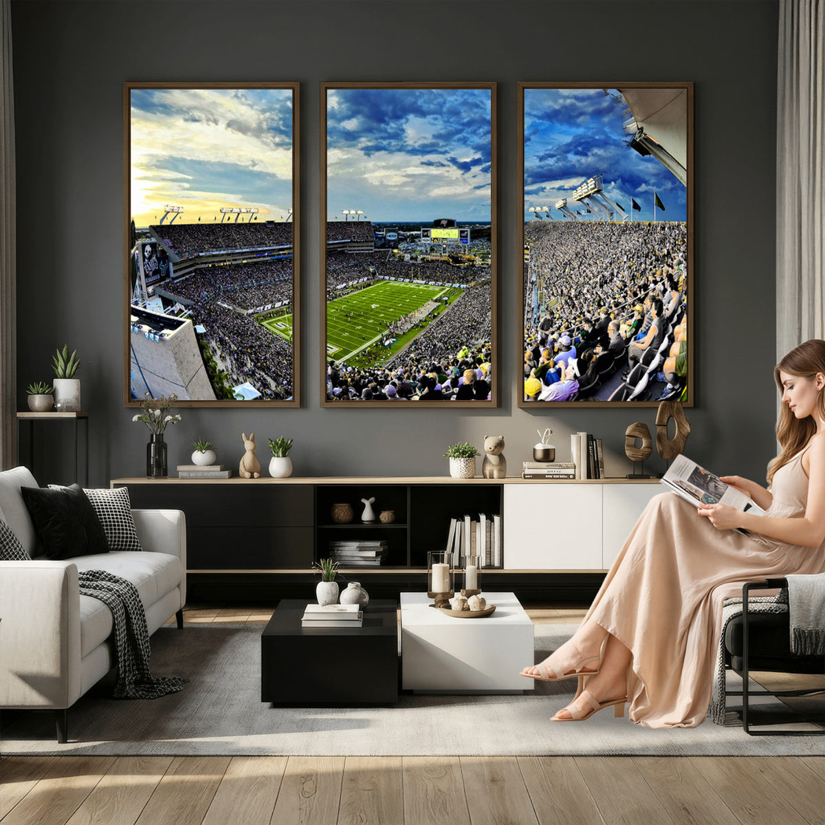 23788-MGV-CV-36X24 - Framed USF Bulls Football Team Print - Tampa Raymond James Stadium Wall Art Canvas Print