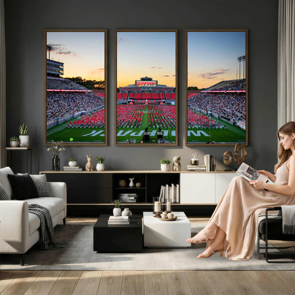 35266-MGV-CV-36X24 - NC State Wolfpack Football Team Print Wall Art - Raleigh Carter-Finley Stadium Wall Art Canvas Print