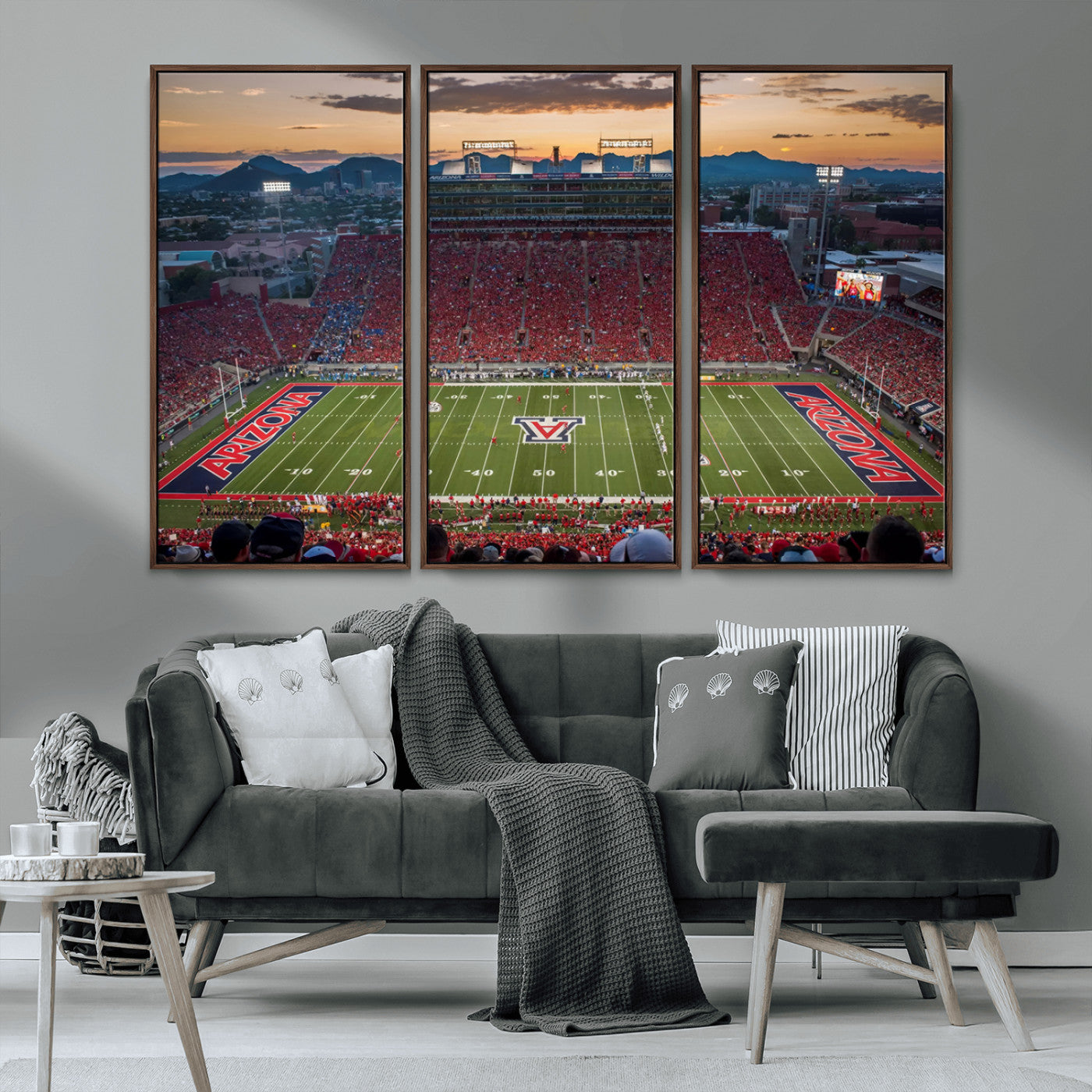 MGV-FC-48X32-3P - Framed Arizona Wildcats Football Team Print - Tucson Arizona Stadium Wall Art Canvas Print