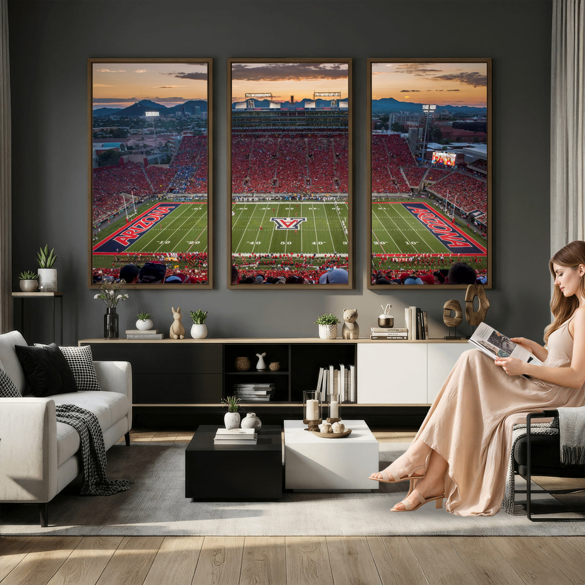 99722-MGV-CV-36X24 - Framed Arizona Wildcats Football Team Print - Tucson Arizona Stadium Wall Art Canvas Print
