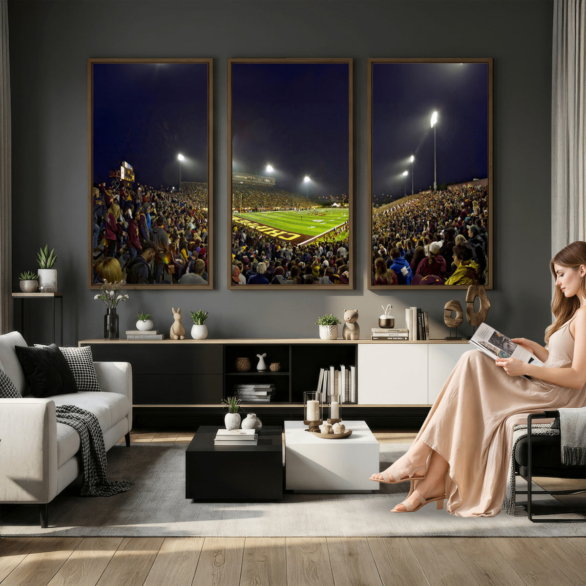 45619-MGV-CV-36X24 - Central Michigan University Chippewas Canvas Wall Art, Football Team Print - Mount Pleasant