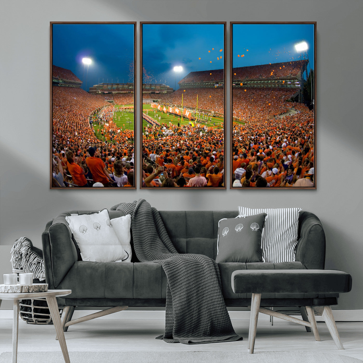 MGV-FC-48X32-3P - Clemson University Tigers Football Team Print - Clemson Memorial Stadium Wall Art Canvas Print