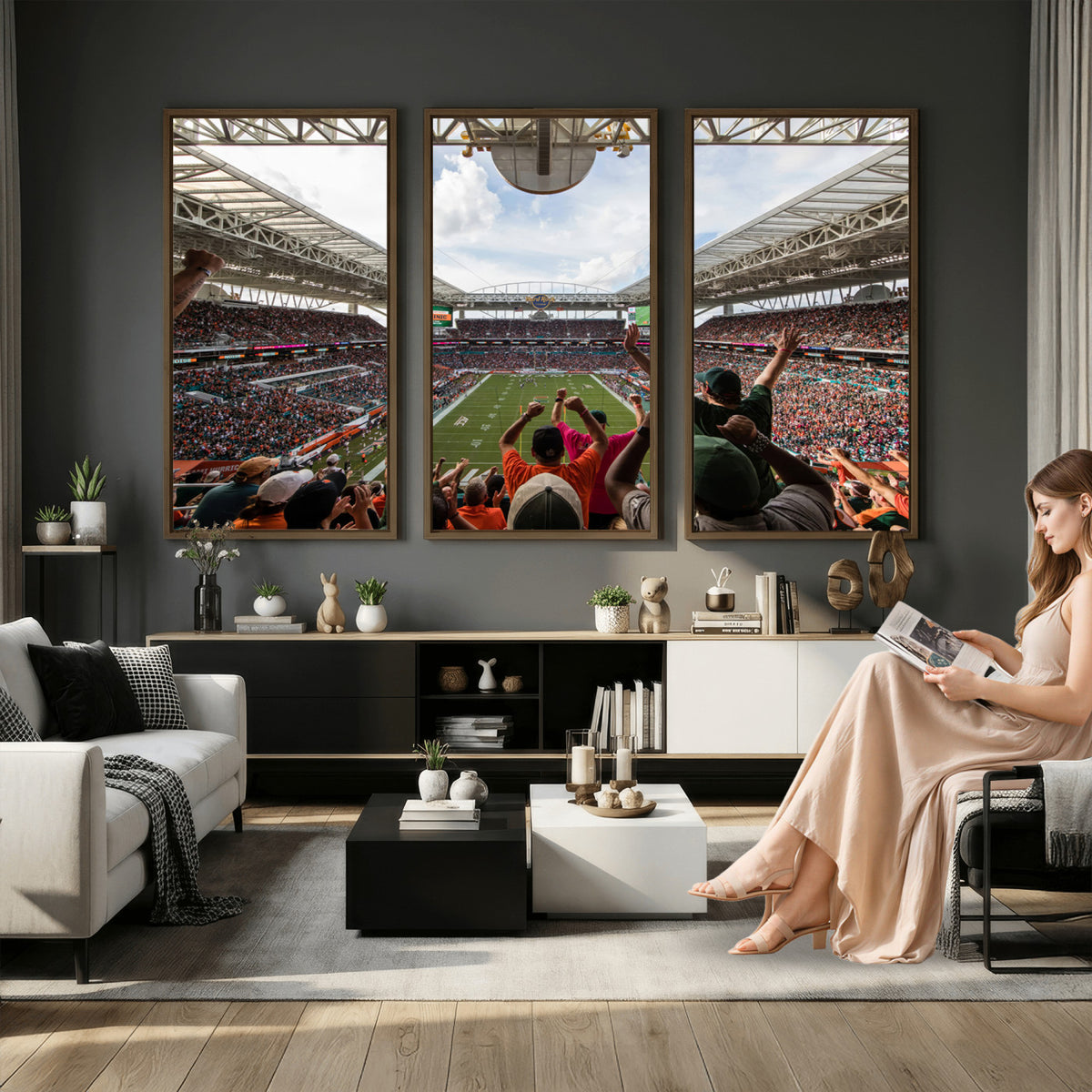 66239-PAN-FL-20X10 - Miami Hurricanes Football Team Wall Art Print - Miami Hard Rock Stadium Wall Art Canvas Print