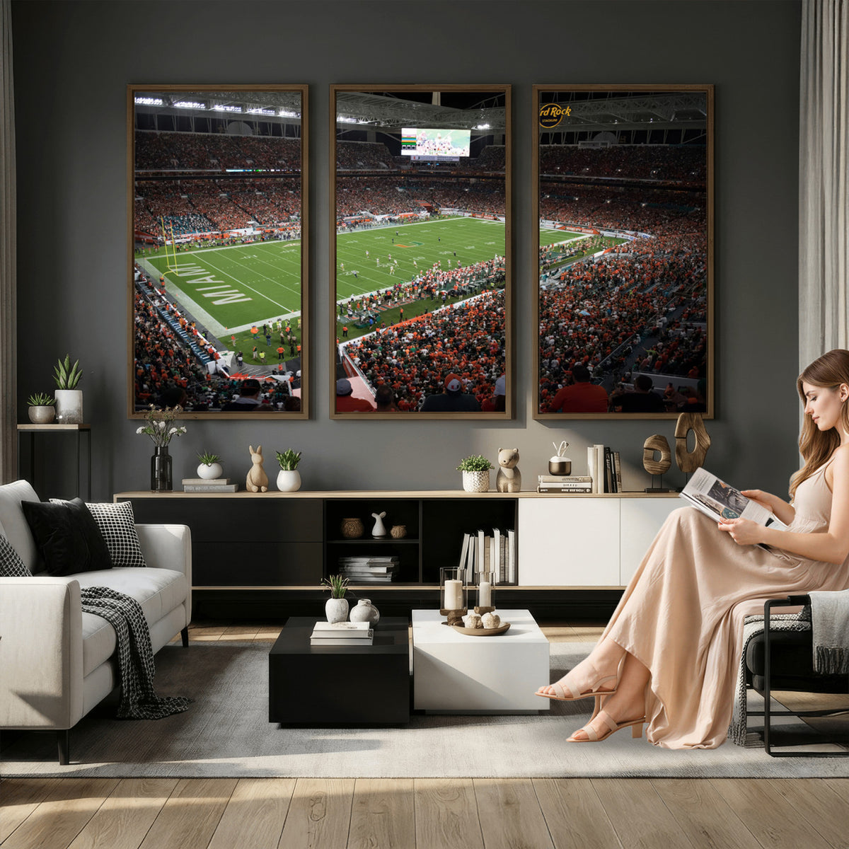 33698-PAN-FL-20X10 - Miami Hurricanes Football Team Print Canvas- Miami Hard Rock Stadium Wall Art Canvas Print