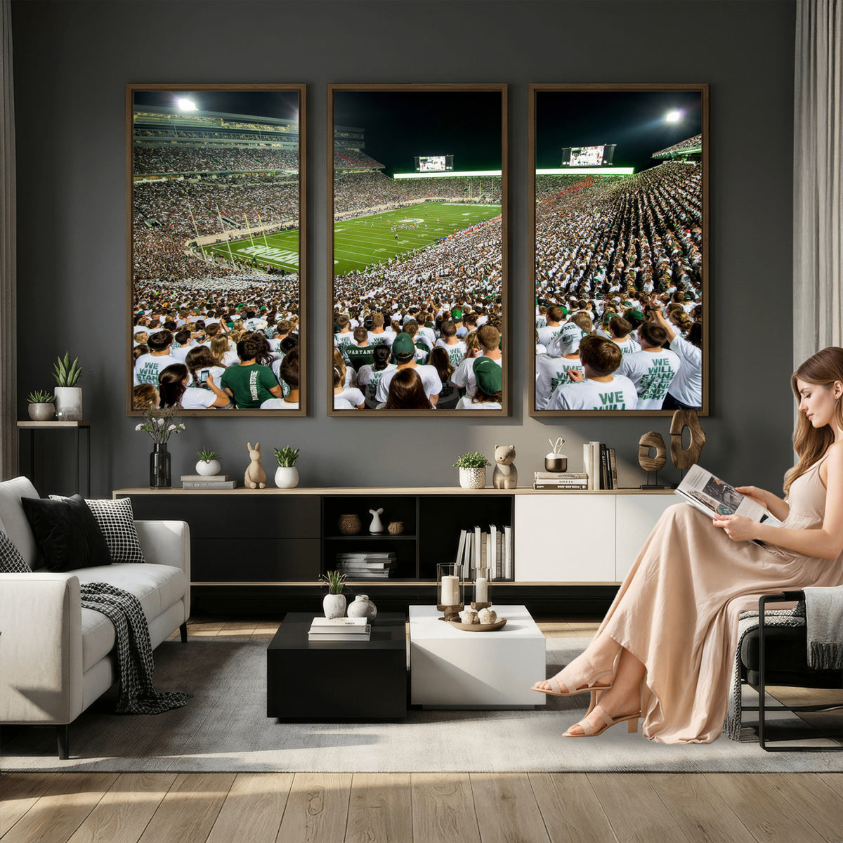 30457-PAN-FL-20X10 - Michigan State Spartans Football Canvas Print - East Lansing Spartan Stadium Wall Art Canvas Print