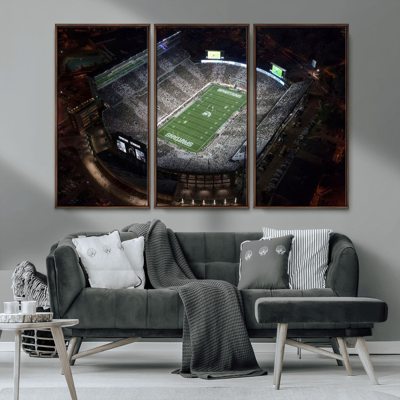 MGV-FC-48X32-3P - Michigan State Spartans Football Team Print - East Lansing Spartan Stadium Print Wall Art