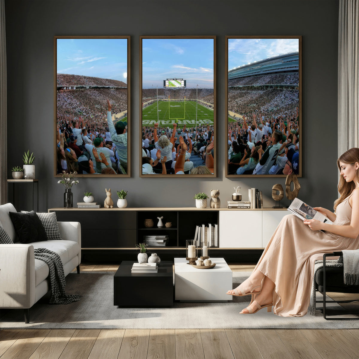 73105-PAN-FL-20X10 - Michigan State Spartans Football Team Art Print - East Lansing Spartan Stadium Wall Art Canvas Print