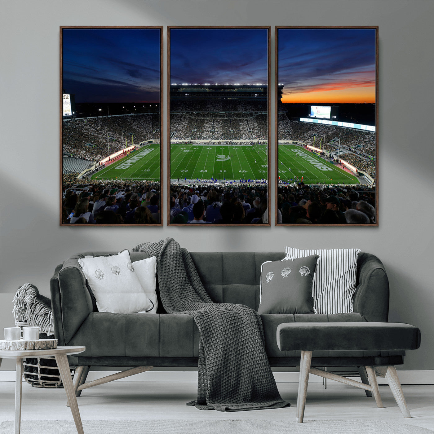 MGV-FC-48X32-3P - Michigan State Spartans Football Team Print - East Lansing Spartan Stadium Canvas Print
