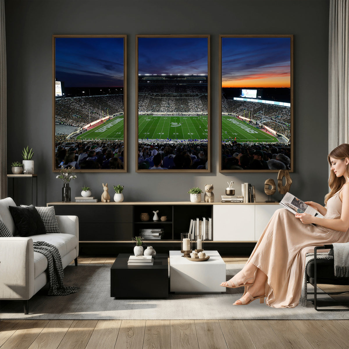 49074-PAN-FL-20X10 - Michigan State Spartans Football Team Print - East Lansing Spartan Stadium Canvas Print