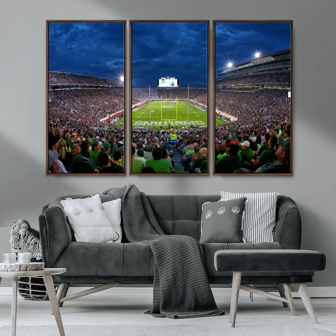MGV-FC-48X32-3P - Michigan State Spartans Football Team Print - East Lansing Spartan Stadium Wall Art Canvas Print