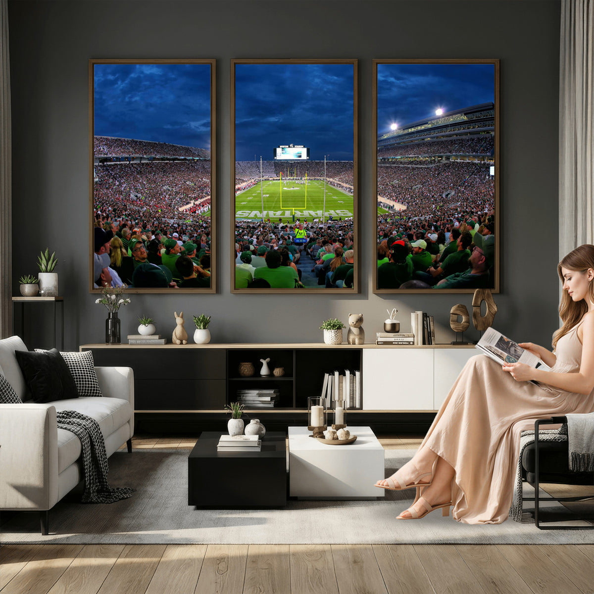 35248-PAN-FL-20X10 - Michigan State Spartans Football Team Print - East Lansing Spartan Stadium Wall Art Canvas Print